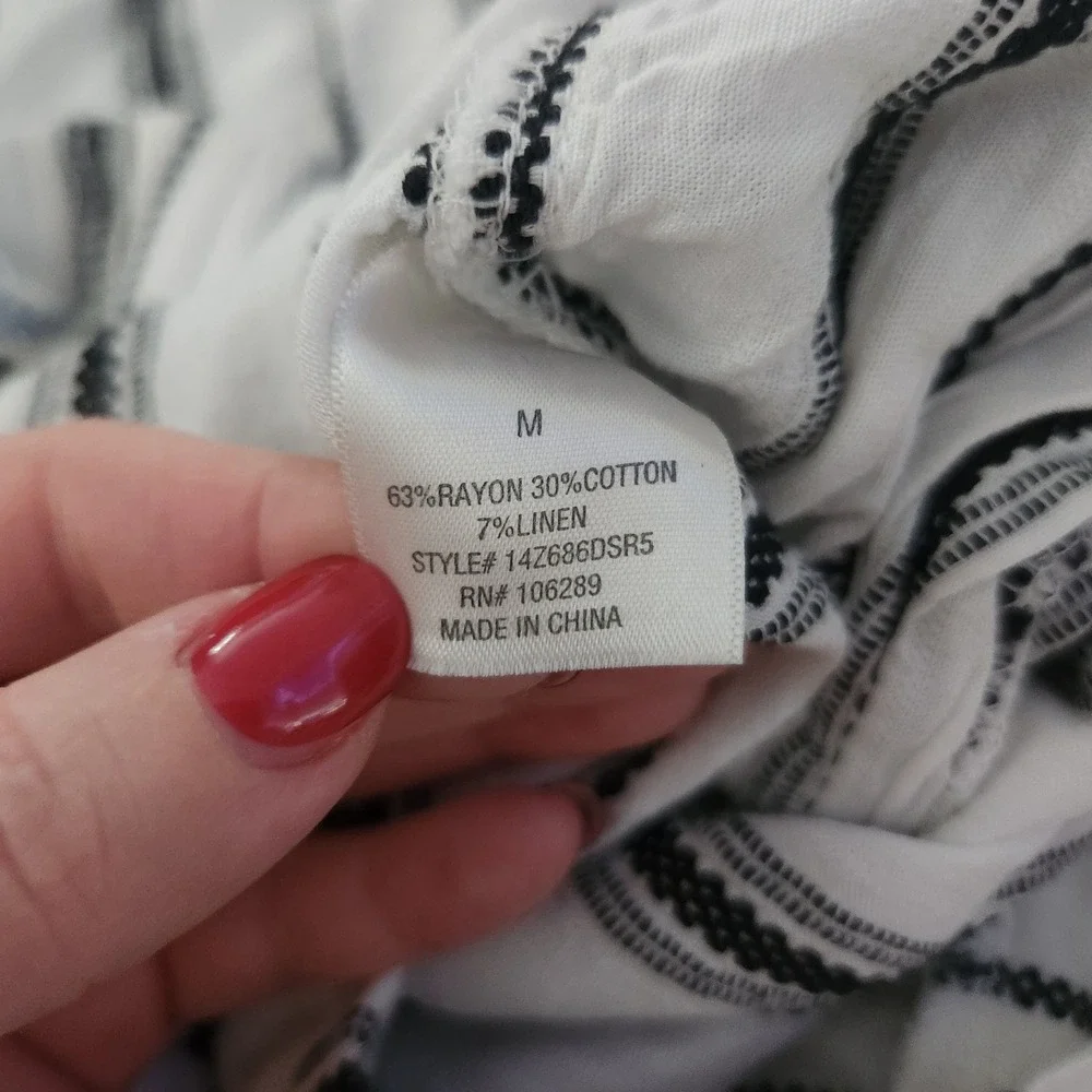 Blue Rain Womens Striped Wide Leg Cropped Pants Black White Linen Blend Medium‎ - Picture 3 of 8